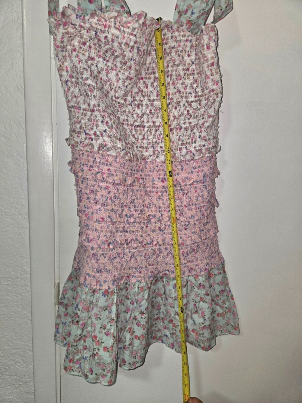 LoveShackFancy XL Floral Smocked Tie Shoulder Mini Dress Cottagecore - Picture 9 of 10